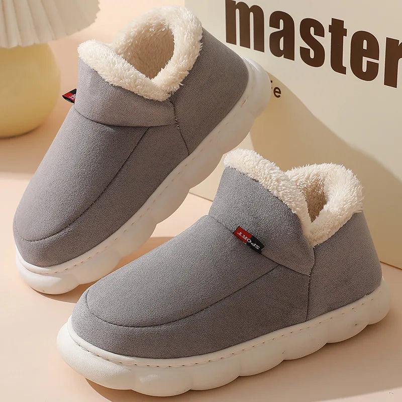 Shevalues Winter Men Slippers Short Plush Men Cotton Boots Indoor Fluffy House Fur Slippers Men Casual Soft Fur Furry Men Shoes