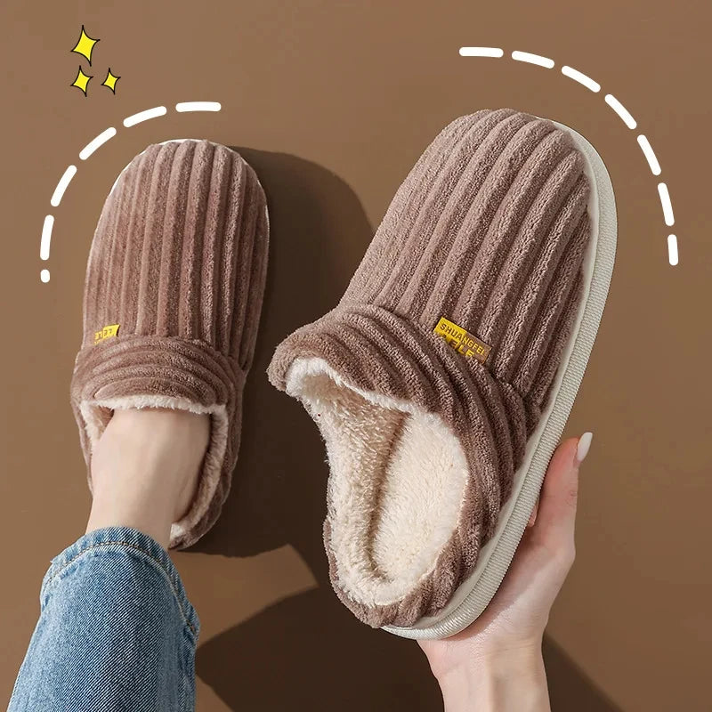 Shevalues Winter Men Slippers Short Plush Men Cotton Boots Indoor Fluffy House Fur Slippers Men Casual Soft Fur Furry Men Shoes