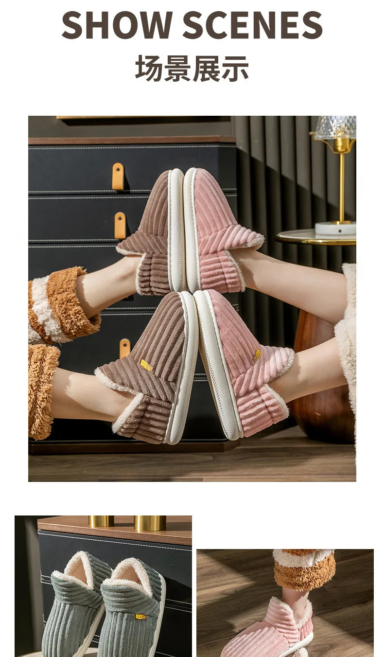 Shevalues Winter Men Slippers Short Plush Men Cotton Boots Indoor Fluffy House Fur Slippers Men Casual Soft Fur Furry Men Shoes