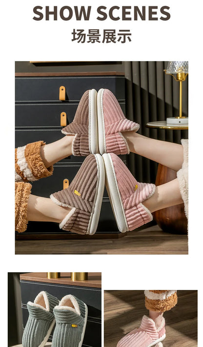 Shevalues Winter Men Slippers Short Plush Men Cotton Boots Indoor Fluffy House Fur Slippers Men Casual Soft Fur Furry Men Shoes