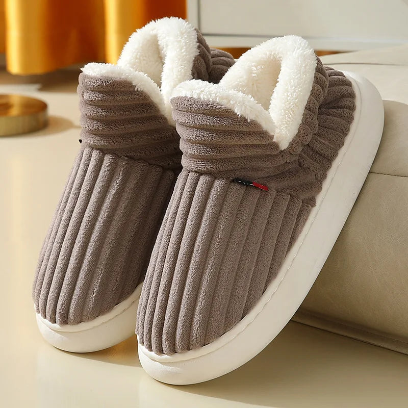 Shevalues Winter Men Slippers Short Plush Men Cotton Boots Indoor Fluffy House Fur Slippers Men Casual Soft Fur Furry Men Shoes