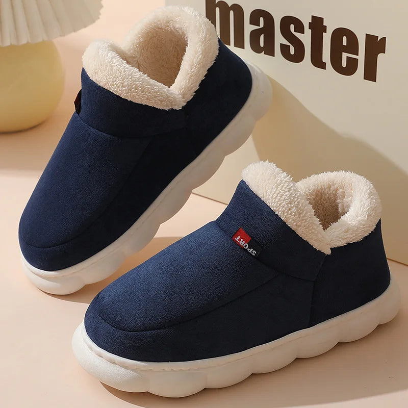 Shevalues Winter Men Slippers Short Plush Men Cotton Boots Indoor Fluffy House Fur Slippers Men Casual Soft Fur Furry Men Shoes