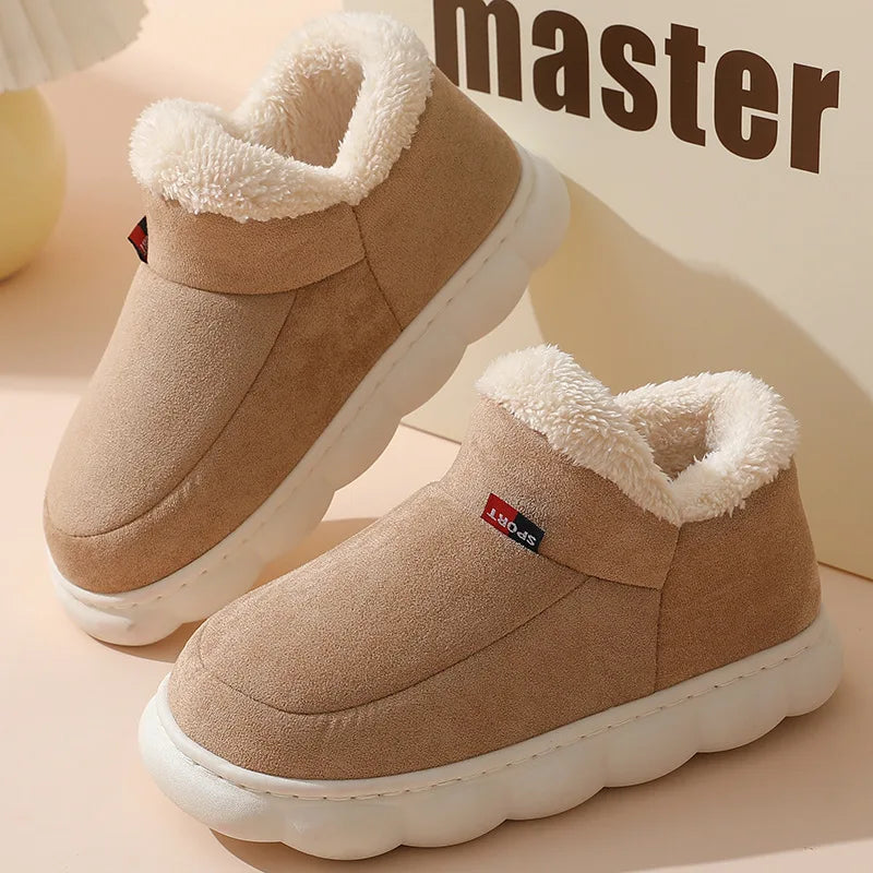 Shevalues Winter Men Slippers Short Plush Men Cotton Boots Indoor Fluffy House Fur Slippers Men Casual Soft Fur Furry Men Shoes